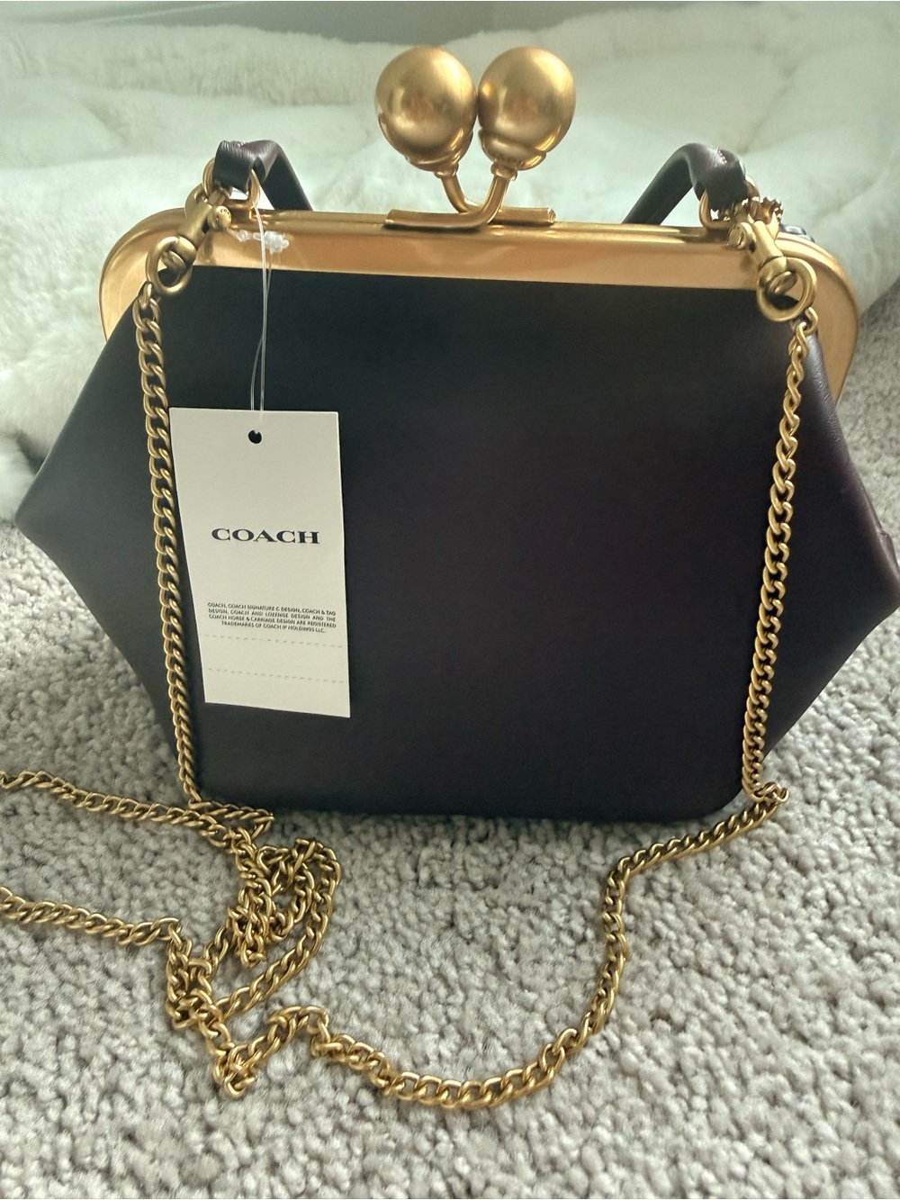 Coach Leather Kiss-Lock Crossbody 16 in Black Currant with Gold Hardware - Picture 10 of 10